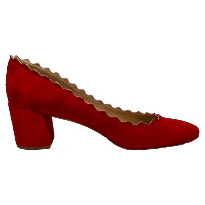 Chlo Lauren Scallop Block Heel Pumps In Red Suede